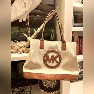 MICHAEL KORS LINEN & LEATHER TOTE BAG